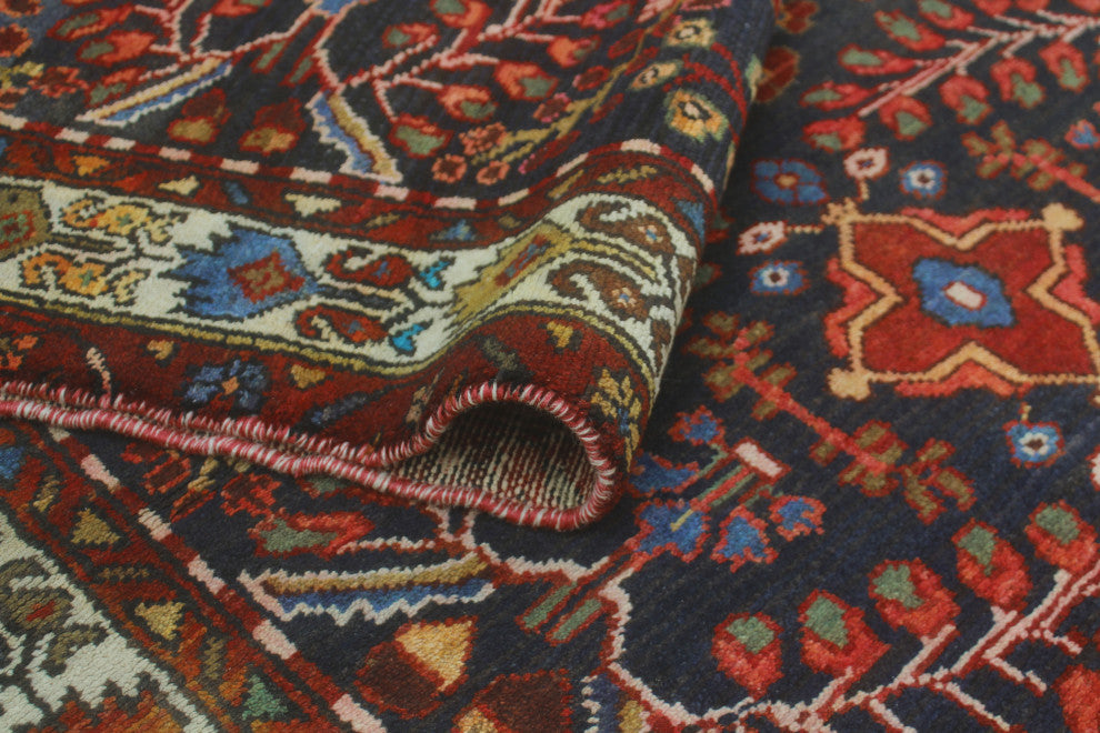 Fine Vintage Distressed Gulbarshin Navy/Ivory Runner, 3'6x9'10
