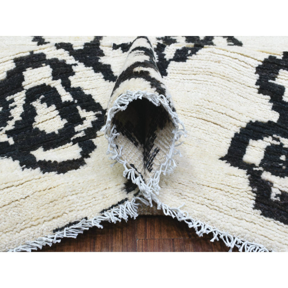 Ivory, Hand Knotted Boujaad Moroccan Berber Soft Organic Wool Rug, 9'10"x13'8"