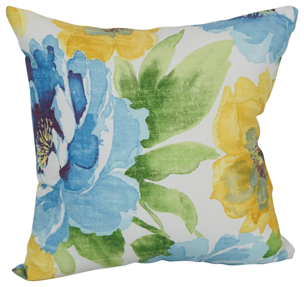 17" Square Polyester Outdoor Throw Pillows, Set of 4, Muree Sunblue