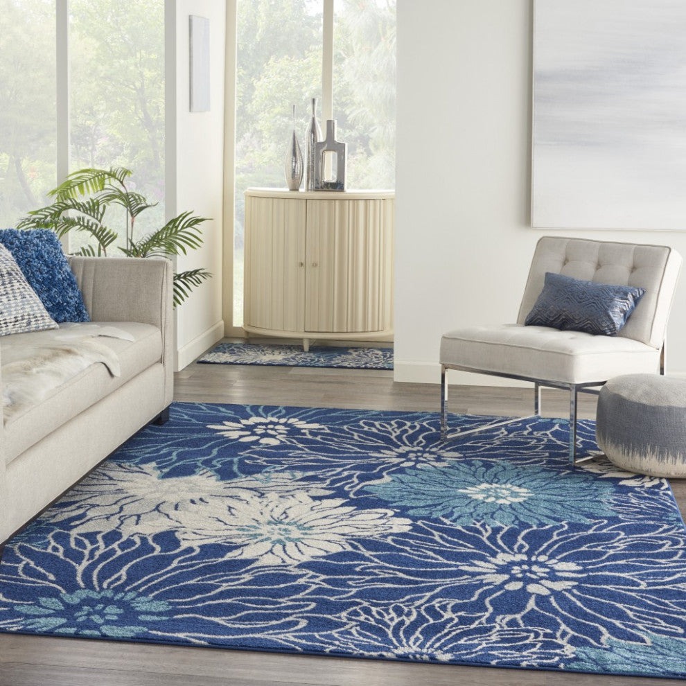 8 x 10 Navy and Ivory Floral Area Rug