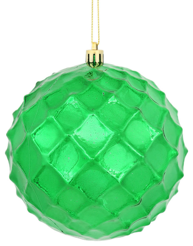 Vickerman N174204D 4.75" Green Shiny Diamond Bauble Christmas Ornament, Set of 4
