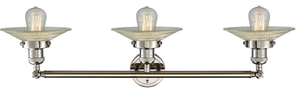 Franklin Restoration Halophane 3 Light Bathroom Vanity Light in Polished Nickel