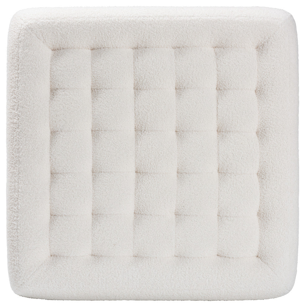 Demeter Ivory Boucle Ottoman, Square