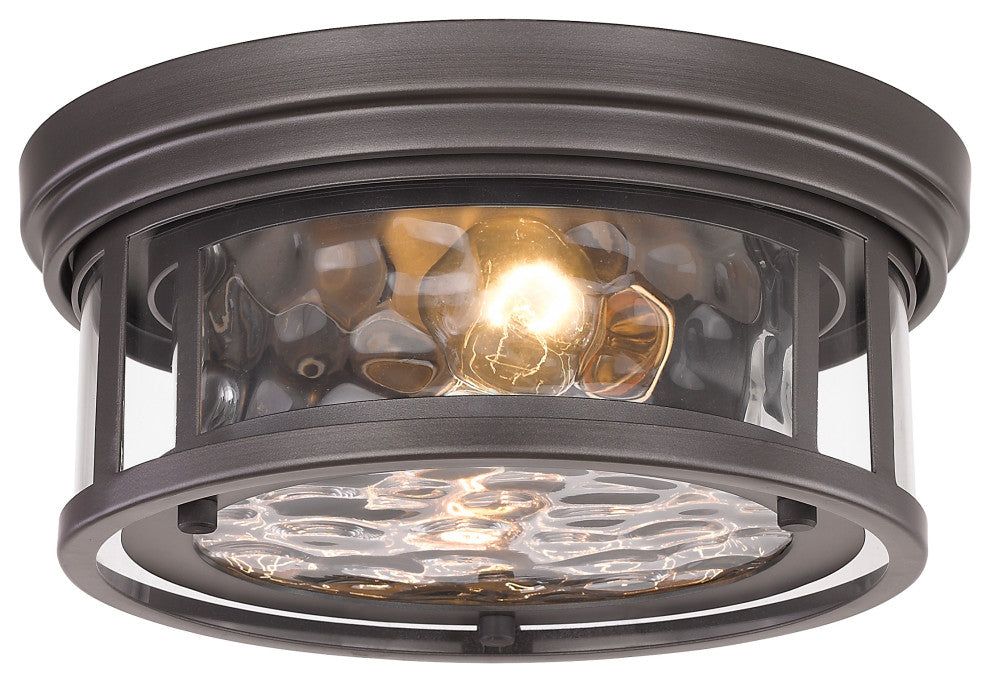 Zlite 493F2-BRZ 2-Light Flush Mount, Inner Clear Water & Outer Clear