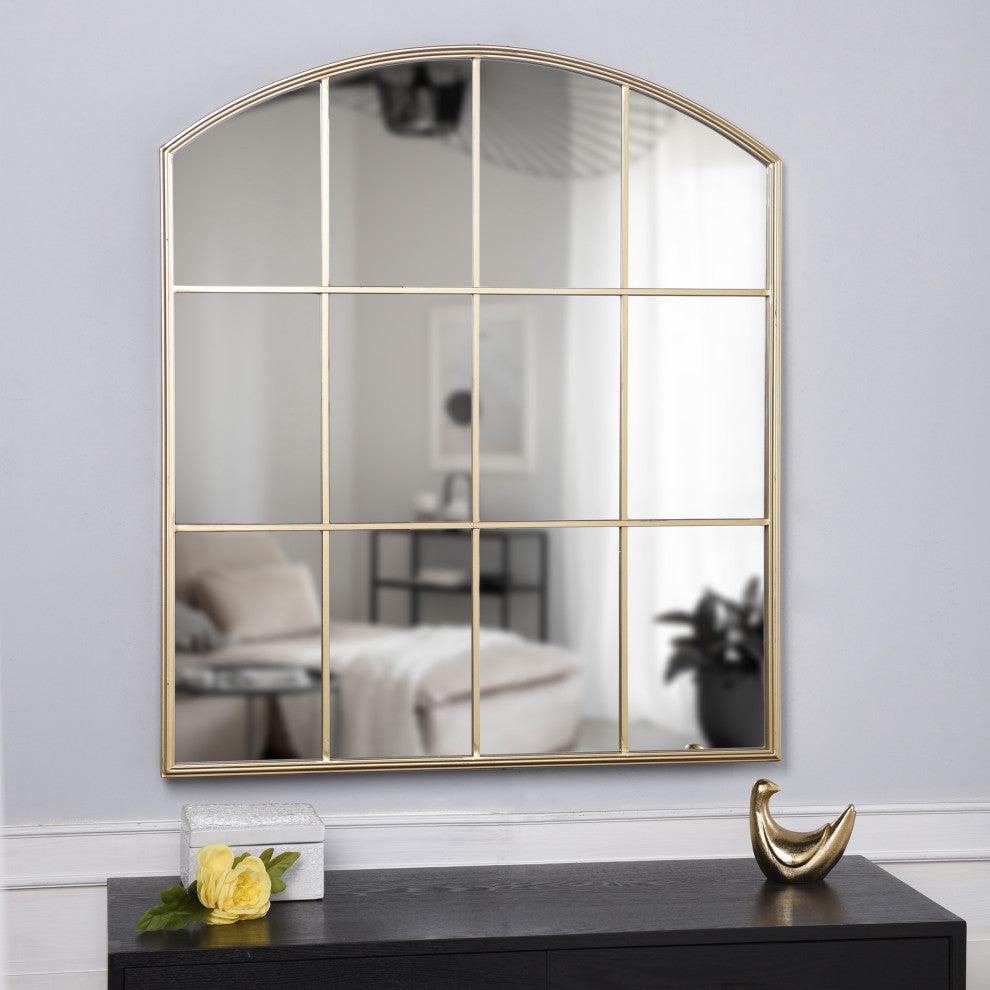 Iuka Farmhouse - Metal Window Pane Wall Mirror - Bright Gold Finish
