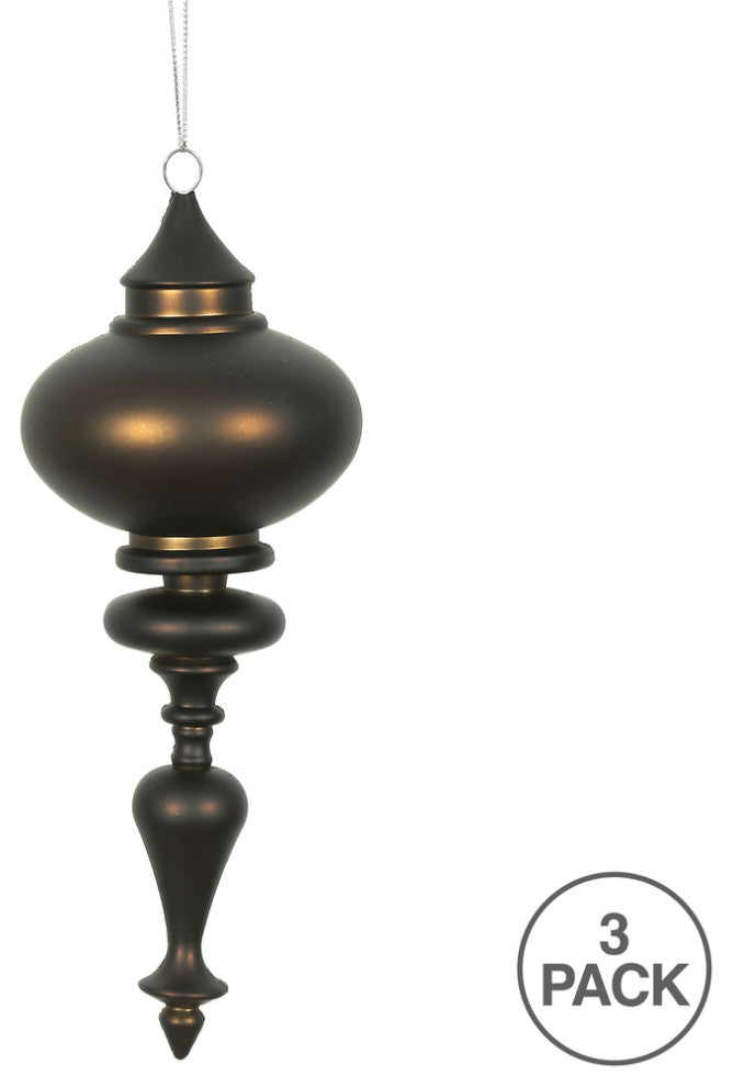 Vickerman N175075D 8" Chocolate Matte Finial Ornament, Pack of 3