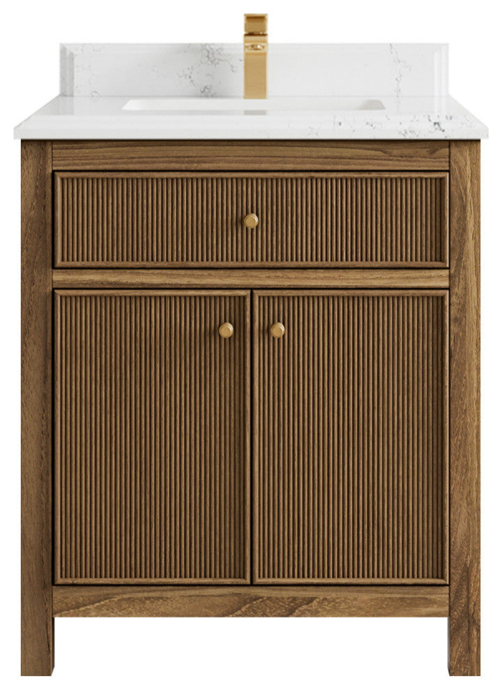 Sonoma Teak 30 Single Sink Bath Vanity in Dark Natural with 1.5" Empira Quartz
