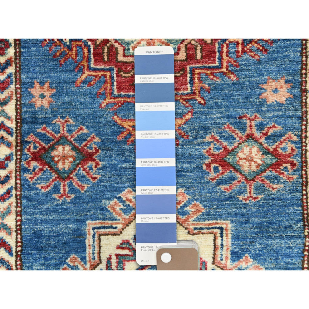 Denim Blue Afghan Super Kazak Natural Wool Hand Knotted XL Runner Rug 2'9"x40'6"