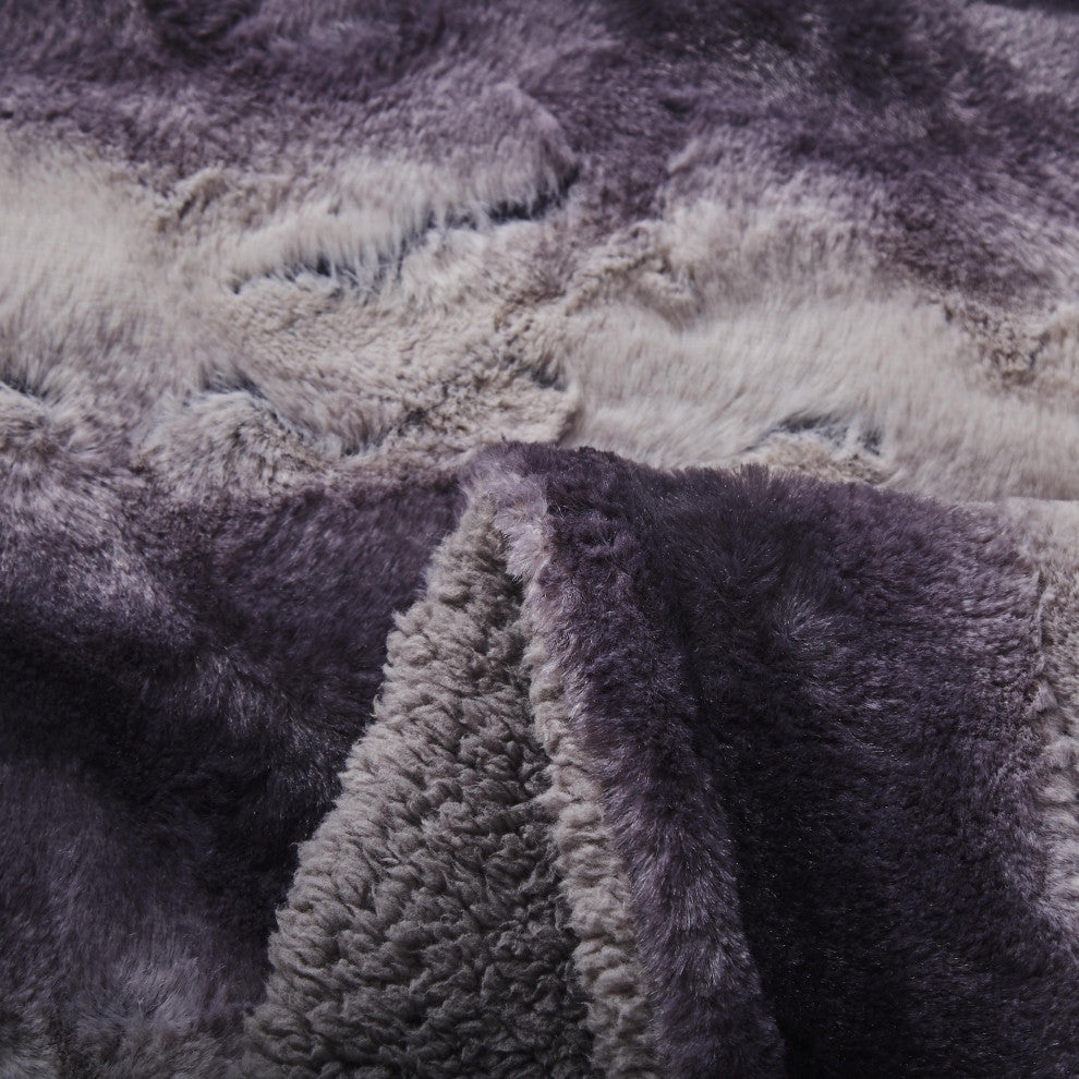 Tache Luxurious Black Striped Faux Fur Throw Blanket, 90"x90"