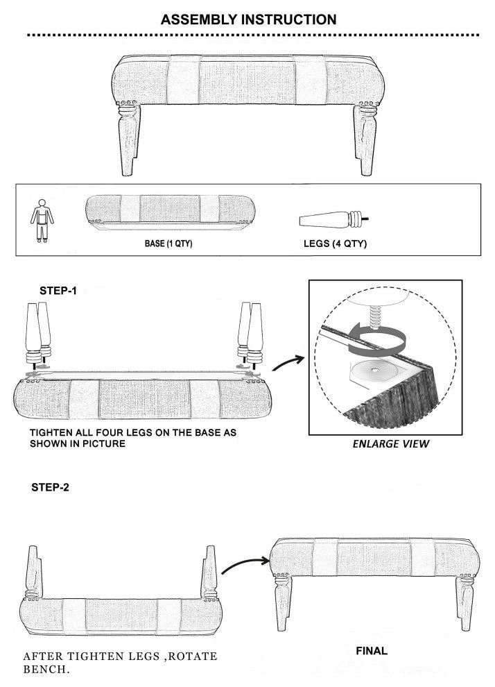 Surya Sacsha Brown Upholstered Bench 19"H X 47"W X 16"D