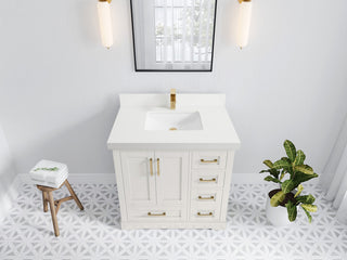 Boston 36" Center Sink Bath Vanity in Alabaster 2" White Quartz