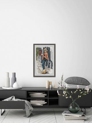 "Casual Coffee Break" Framed Painting Print, 24"x36"