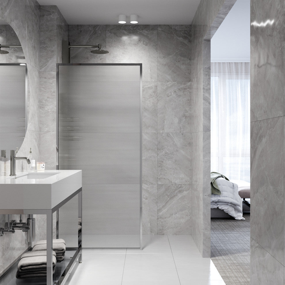 VIGO Meridian Framed Fixed, Chrome, Shower Screen, 34" W X 74" H, Fluted Glass