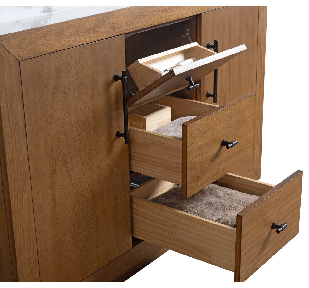 Vanity Art Bathroom Vanity With Sink, Tan, 48" Single, Arabescato White Engineered Marble Top