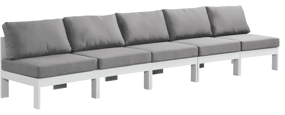 Nizuc Water Resistant Patio Modular Straight Sofa, Gray, 5-Piece: 5 Armless Chair, White Aluminum Frame