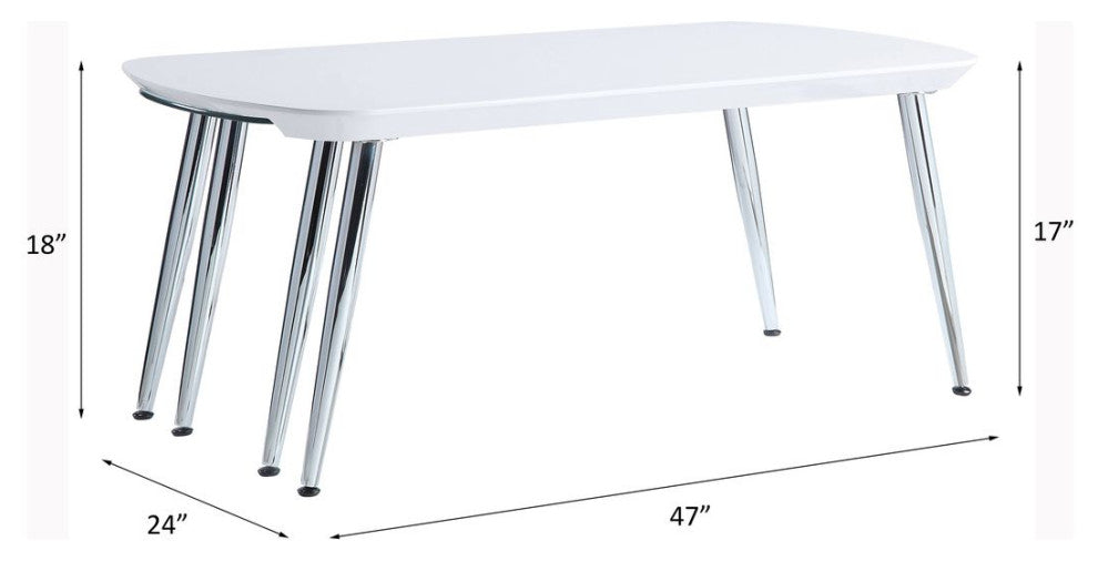 ACME Patina Coffee Table, White and Chrome Finish