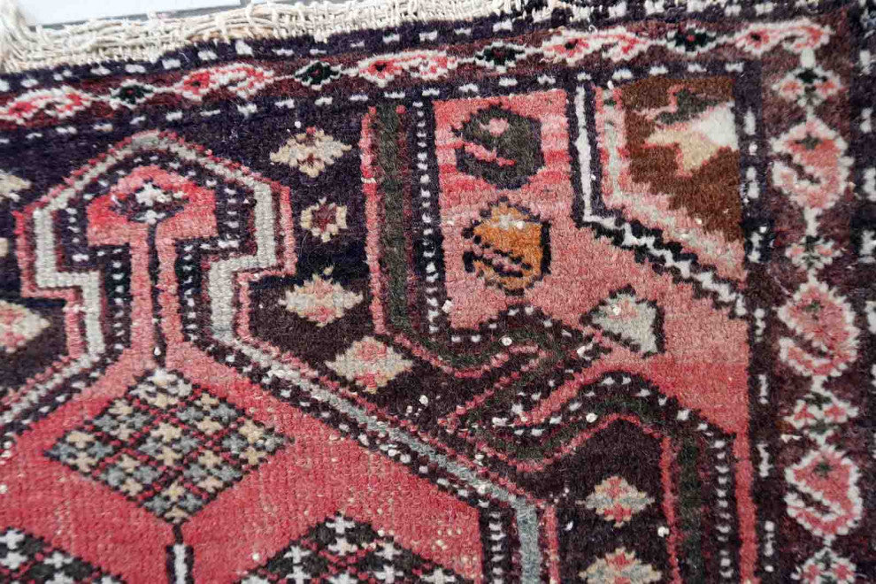 Handmade Vintage Persian Hamadan Rug 2.5'x4.2', 78cmx131cm, 1950s