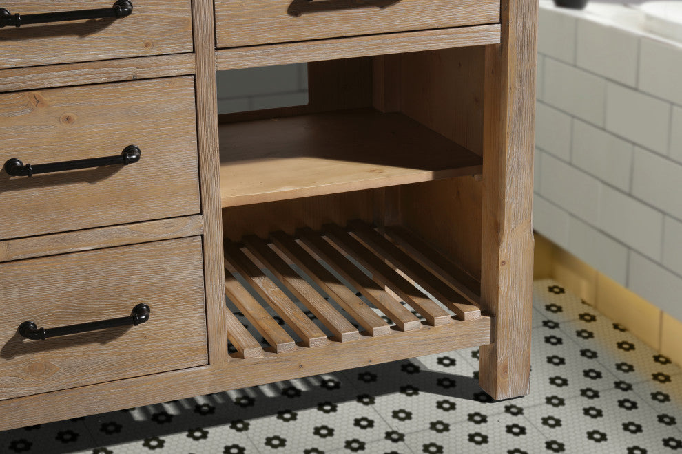 Lauren 60" Bathroom Vanity, Weathered Fir Finish, White Engineered Stone Counter