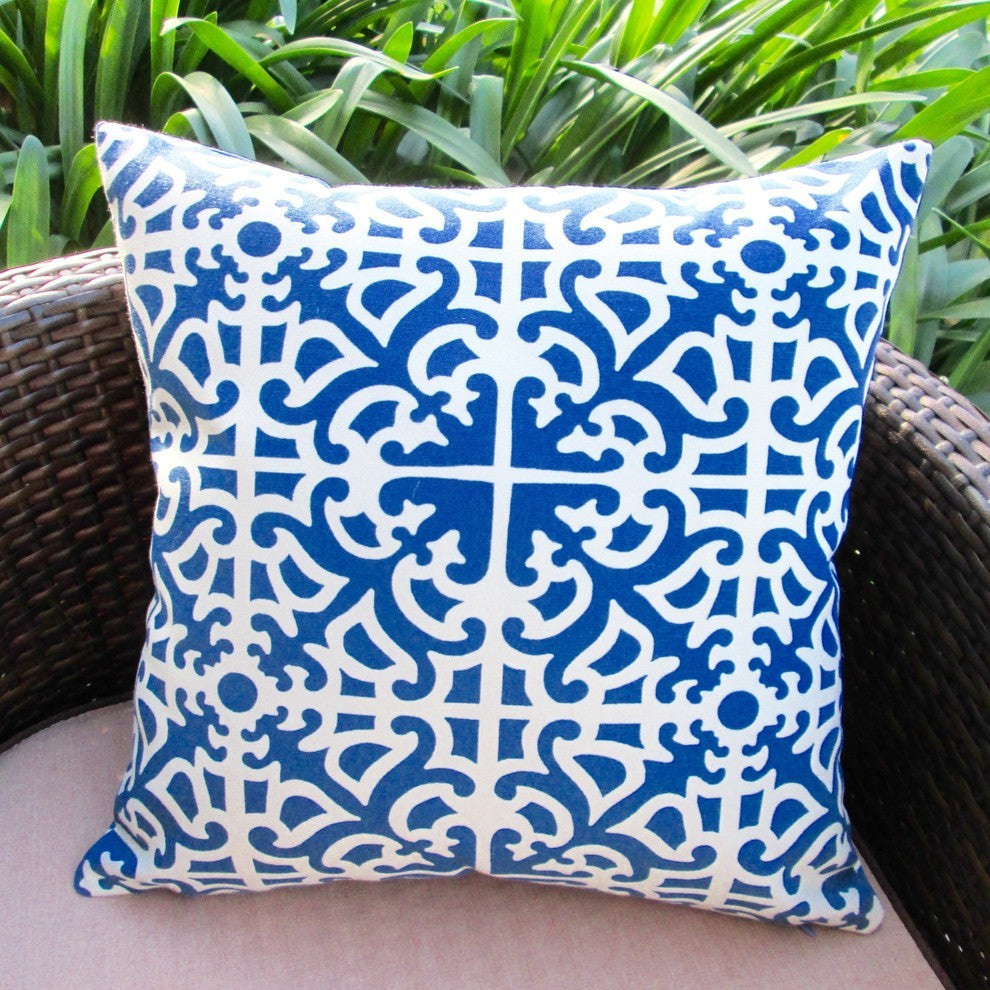 Artisan Pillows Outdoor 18" Indigo Blue Geometric Throw Pillow, Set of 2, Throw