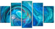 Dark Blue Fractal Abstract Texture, Abstract Canvas Wall Art, 60"x32", 5 Panels