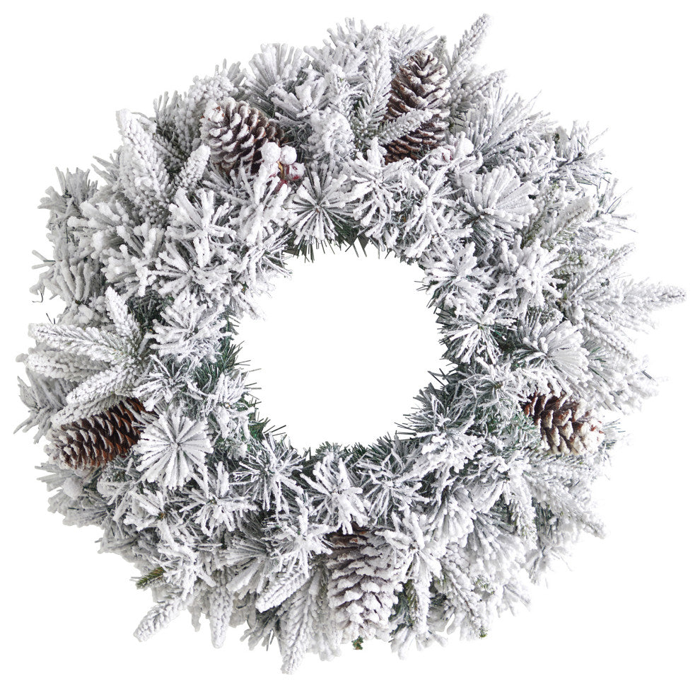 20" Flocked Artificial Christmas Wreath With 35 Warm White LED Lights