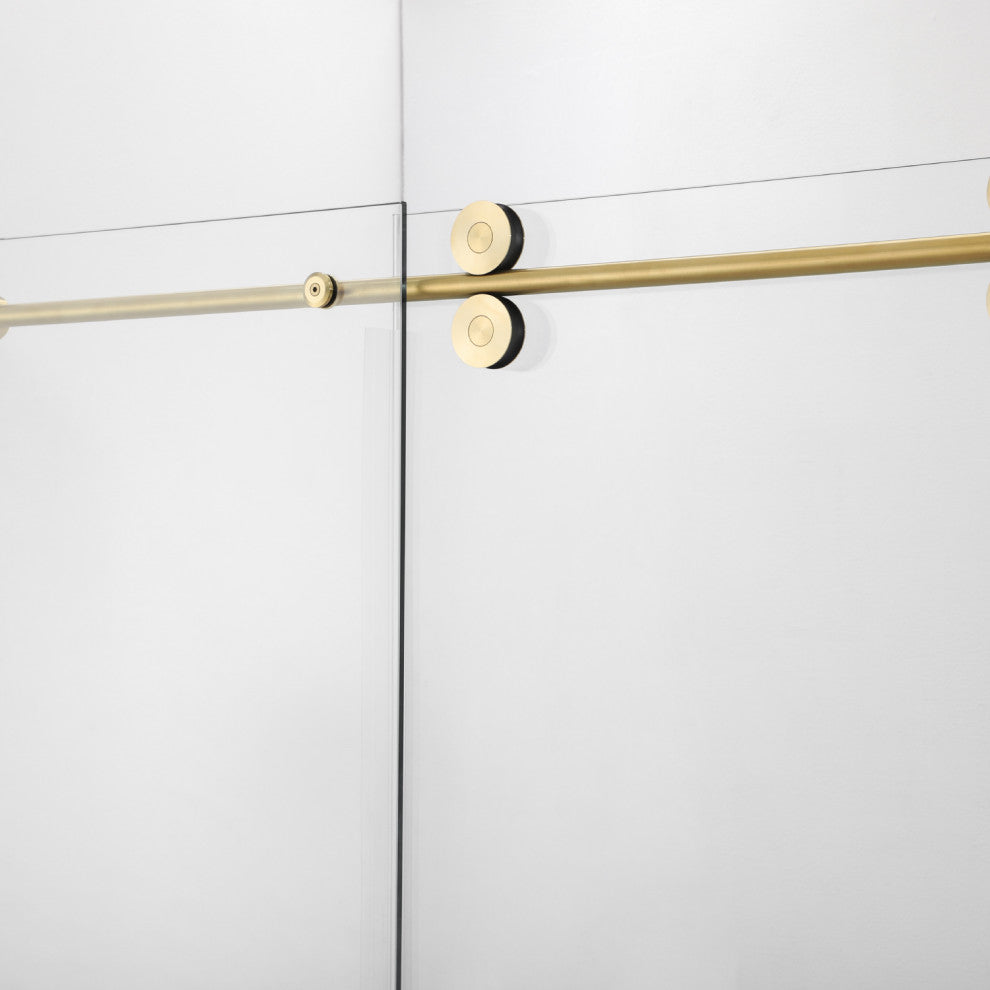 Villena Single Sliding Frameless Shower Door, Brushed Gold, 60"