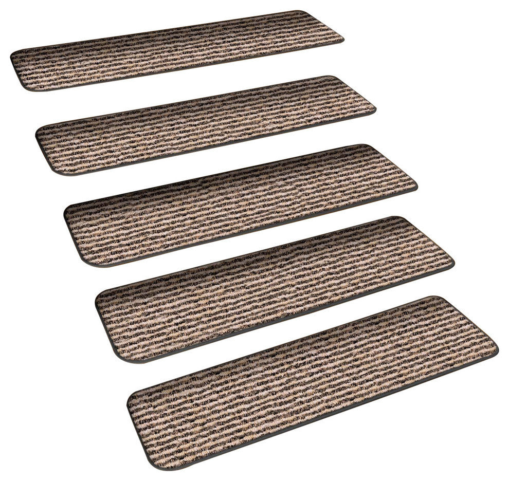 Set of 15 Skid-Resistant Carpet Stair Treads Black Ripple, 8"x30"