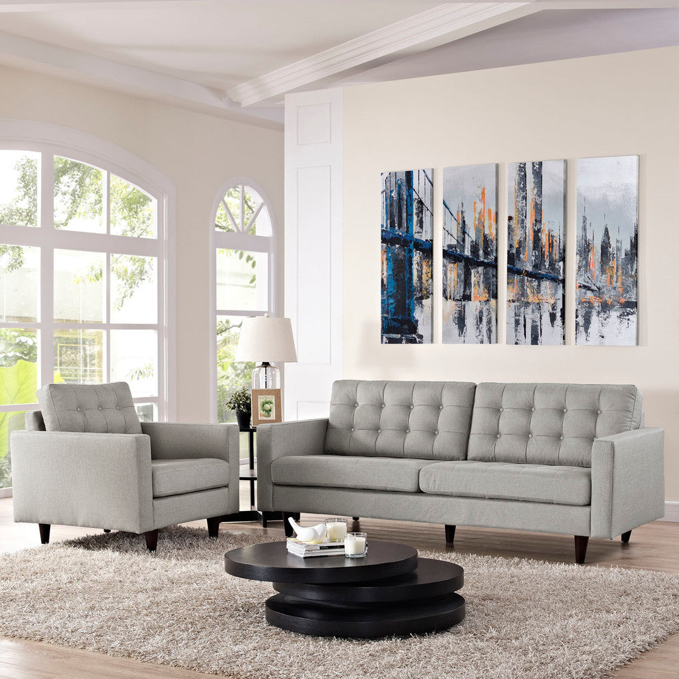 Modern Urban Contemporary Armchair and Sofa 2-Piece Set, Light Gray Fabric