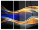 "3-D Gold Blue Wave Design" Digital Metal Wall Art, 3 Panels, 36"x28"