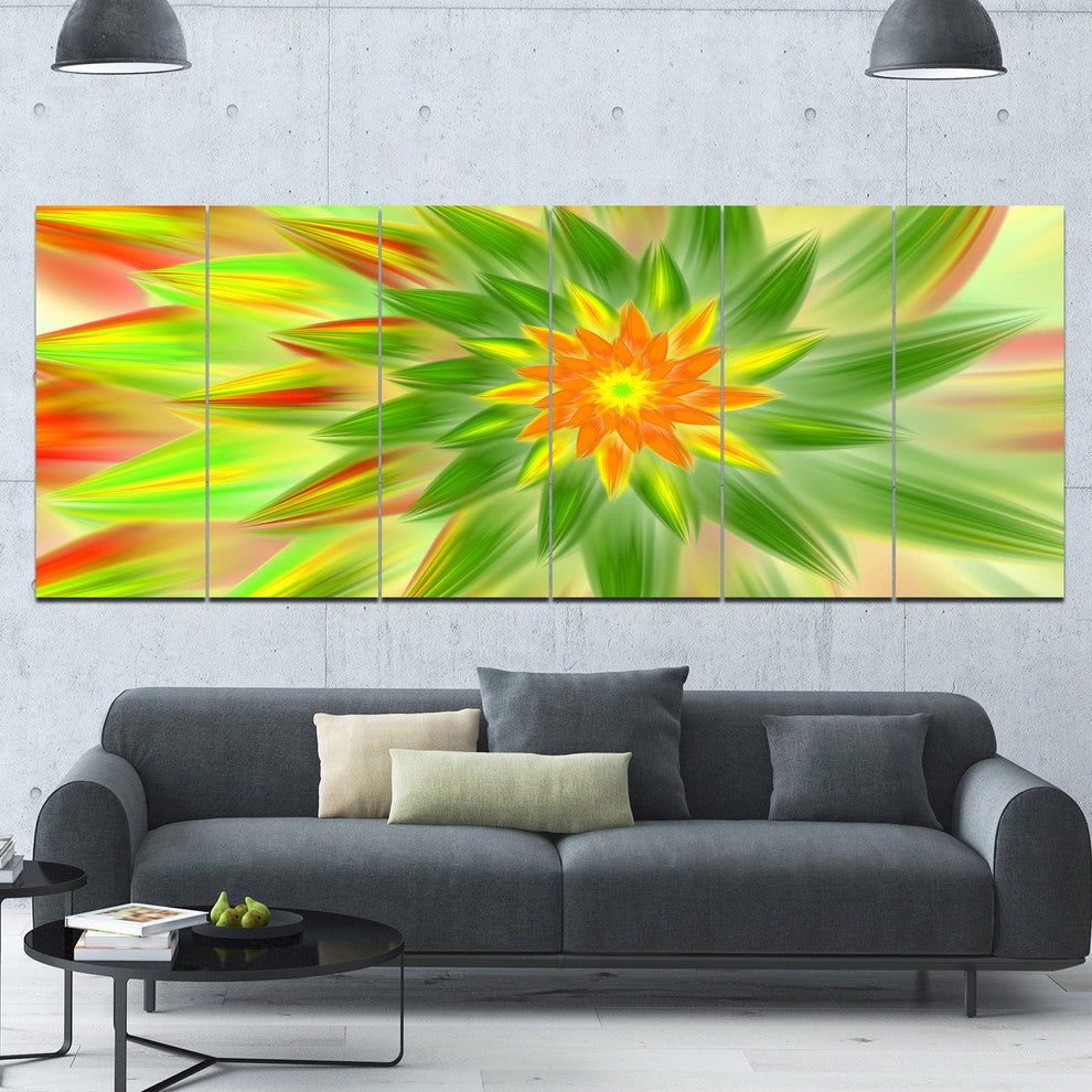 Dancing Green Fractal Flower, Floral Canvas Art Print, 70"x28", 6 Panels