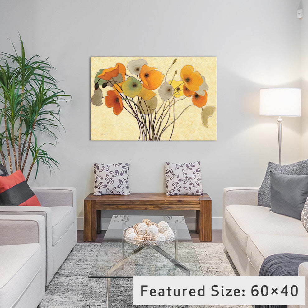 "Pumpkin Poppies I Gallery" by Shirley Novak, 26x18x1.5"