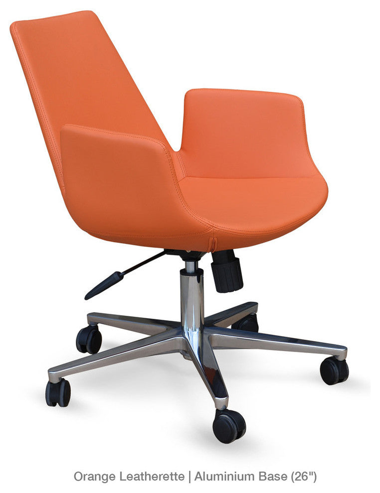 Eiffel Arm Office Chair, Aluminium Base, Orange Leatherette