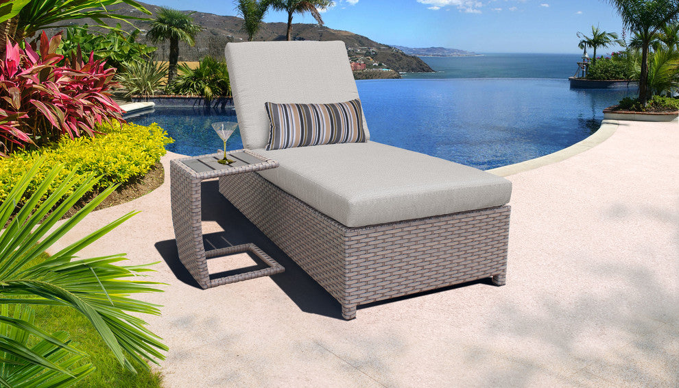 Florence Wheeled Chaise Outdoor Wicker Patio Furniture and Side Table in Ash