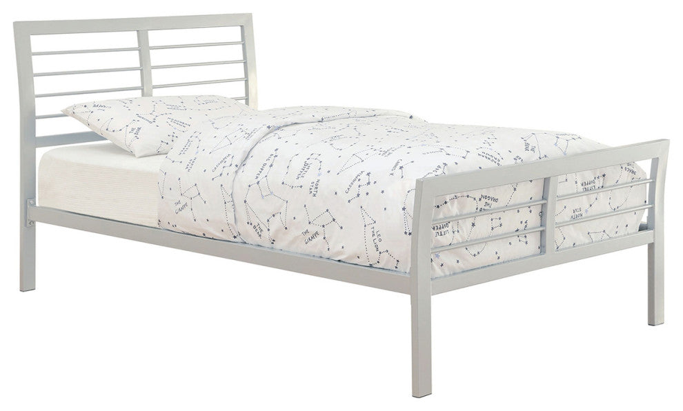 Contemporary Full Metal Bed, Silver