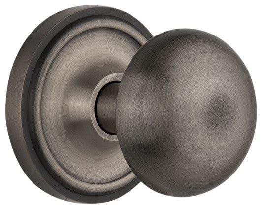 Classic Rosette Privacy New York Knob, Antique Pewter