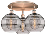 Ballston-Rochester 3-Light 22" Flush Mount, Antique Copper, Light Smoke