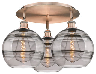 Ballston-Rochester 3-Light 22" Flush Mount, Antique Copper, Light Smoke