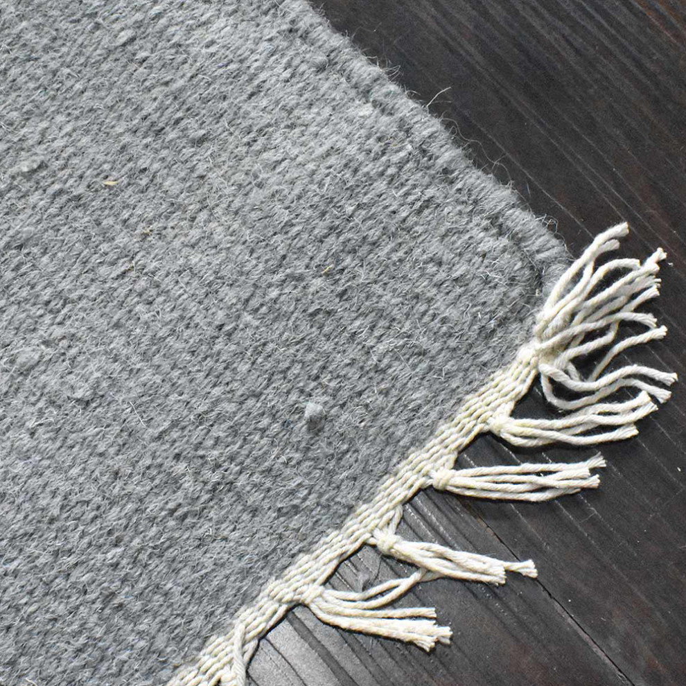 HAND WOVEN FLAT WEAVE KILIM WOOL ECO-FRIENDLY AREA RUGS-Solid,Light Silver