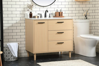 Home Living Modern Natural Oak-Light Bathroom Vanity, Maple, 36"