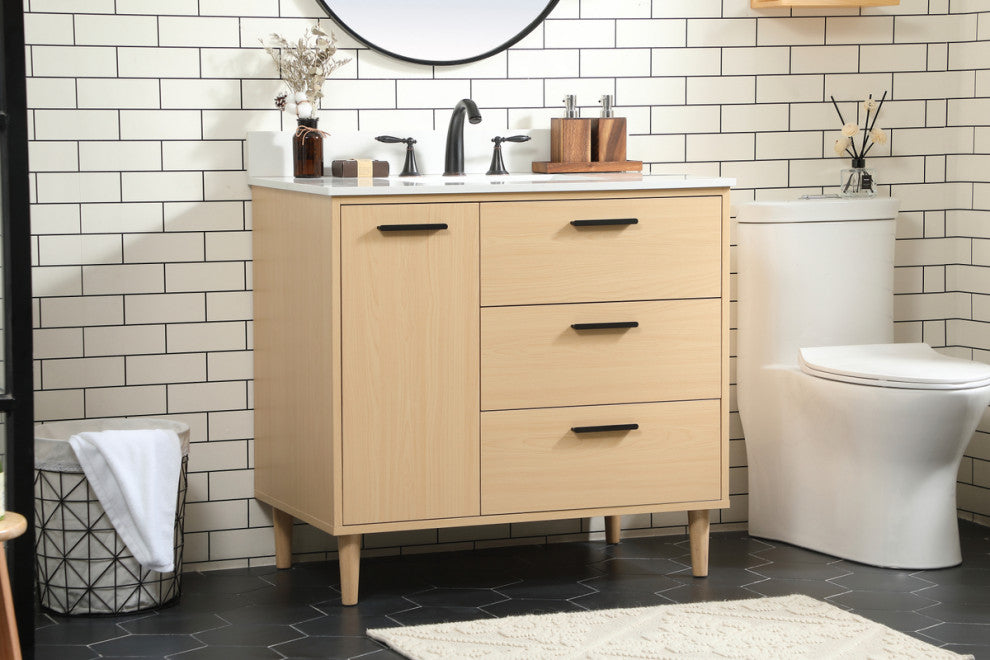 Home Living Modern Natural Oak-Light Bathroom Vanity, Maple, 36"