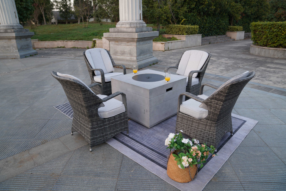 Patio Propane Fire Pit Table with Cushioned Wicker Chairs, Square