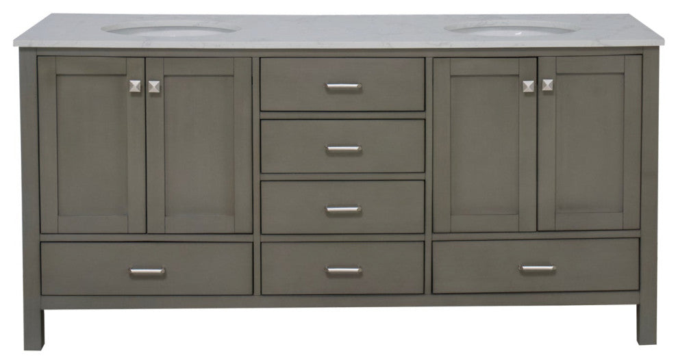 Horizon 72" Double Bathroom Vanity, Weathered Gray, Engineered Carrara