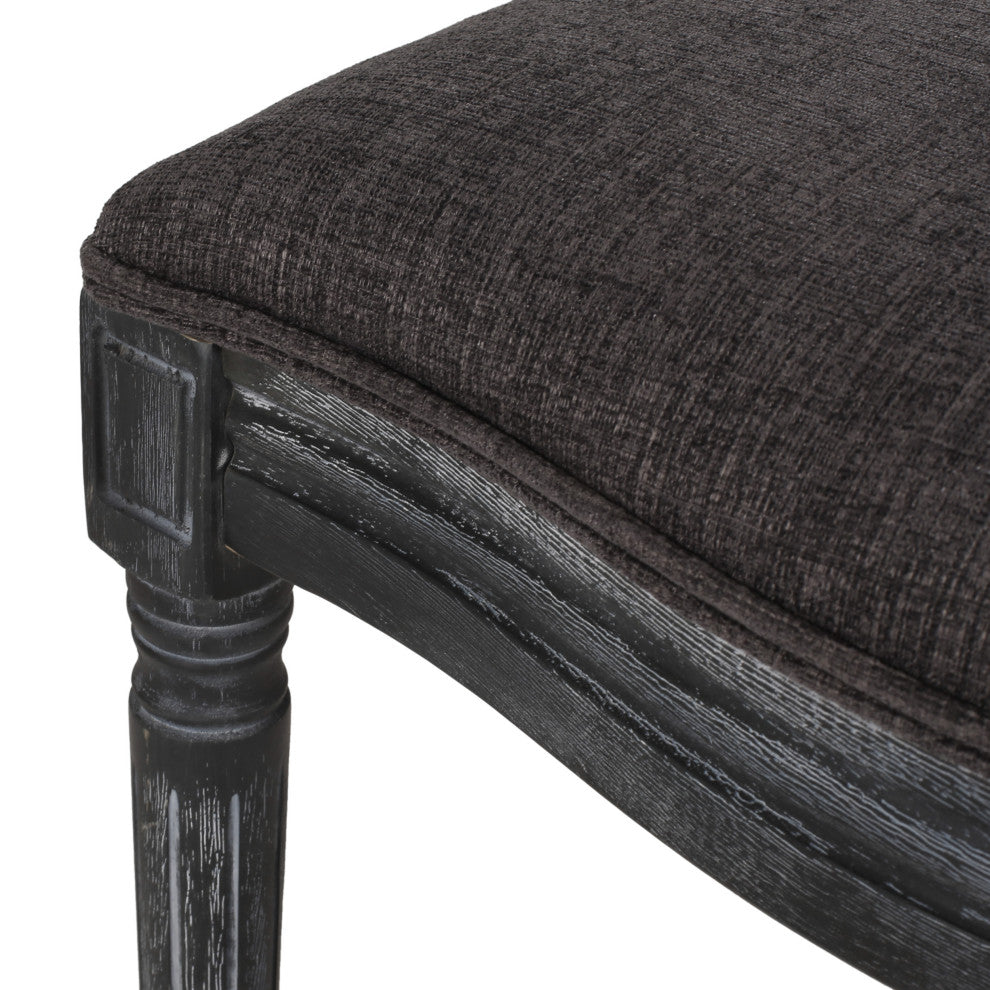 Mores French Country Upholstered Wood and Rattan 5-Piece Circular Dining Set, Gray, Fabric