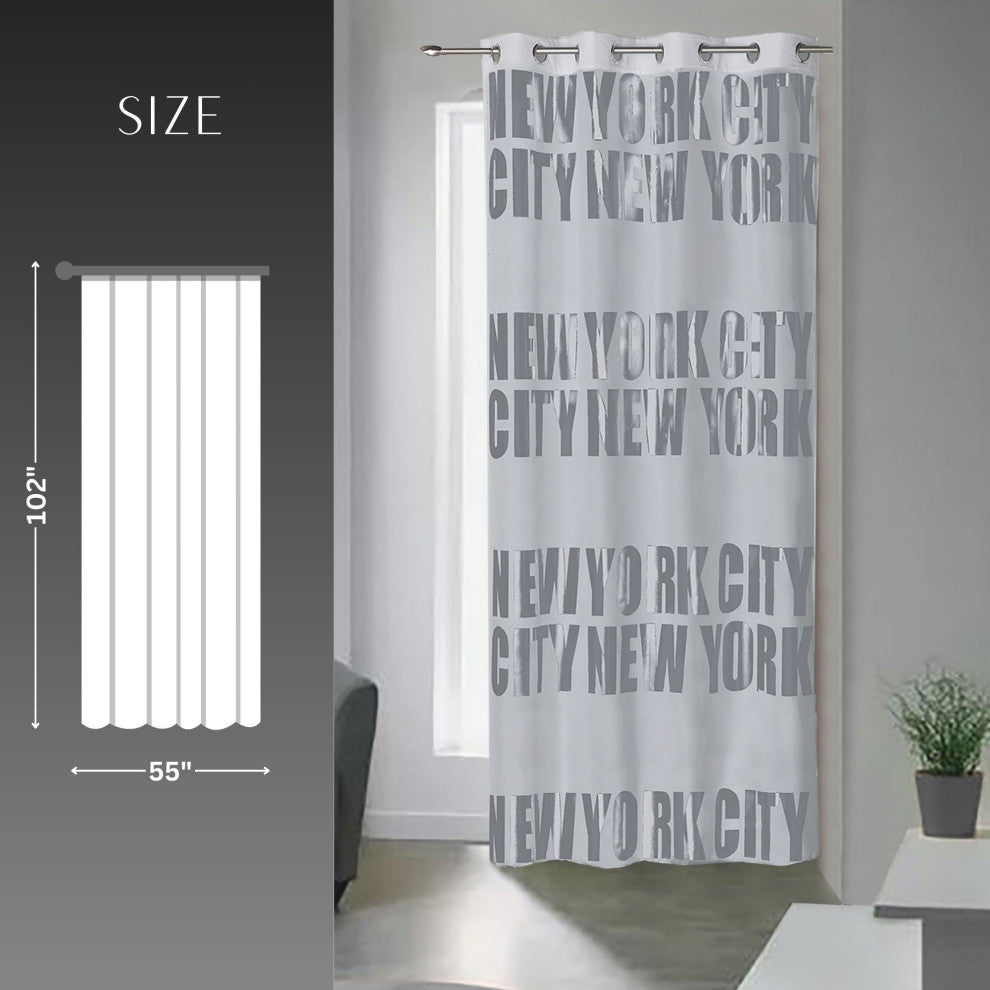 New York City Blackout Curtain Panel, Room Darkening Drapery, 102x55 Inch, Light Gray, 1 Panel