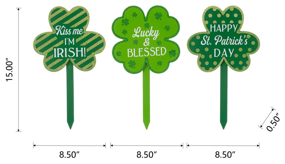 15" Wooden St. Patrick's Shamrocks Yard Stake, 3-Piece Set
