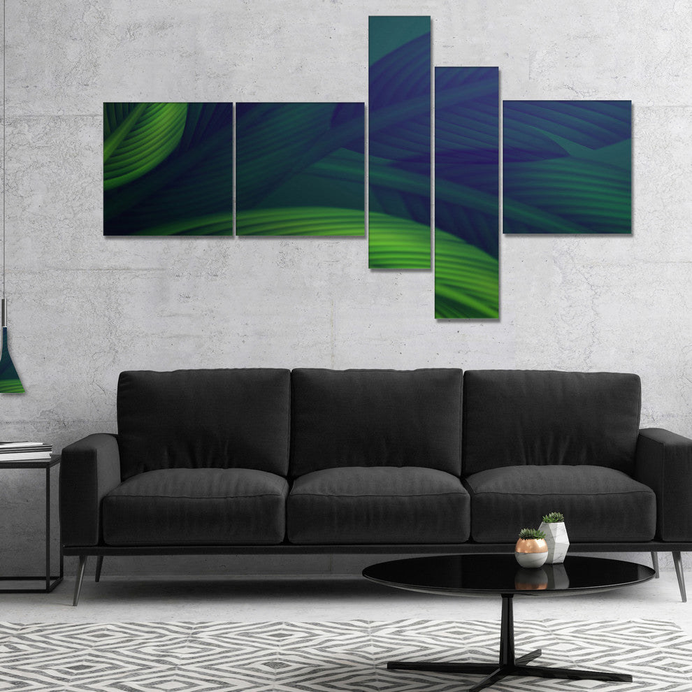 Tropic Jungle Leaves Background, Floral Canvas Art Print, 60"x32", 5 panels