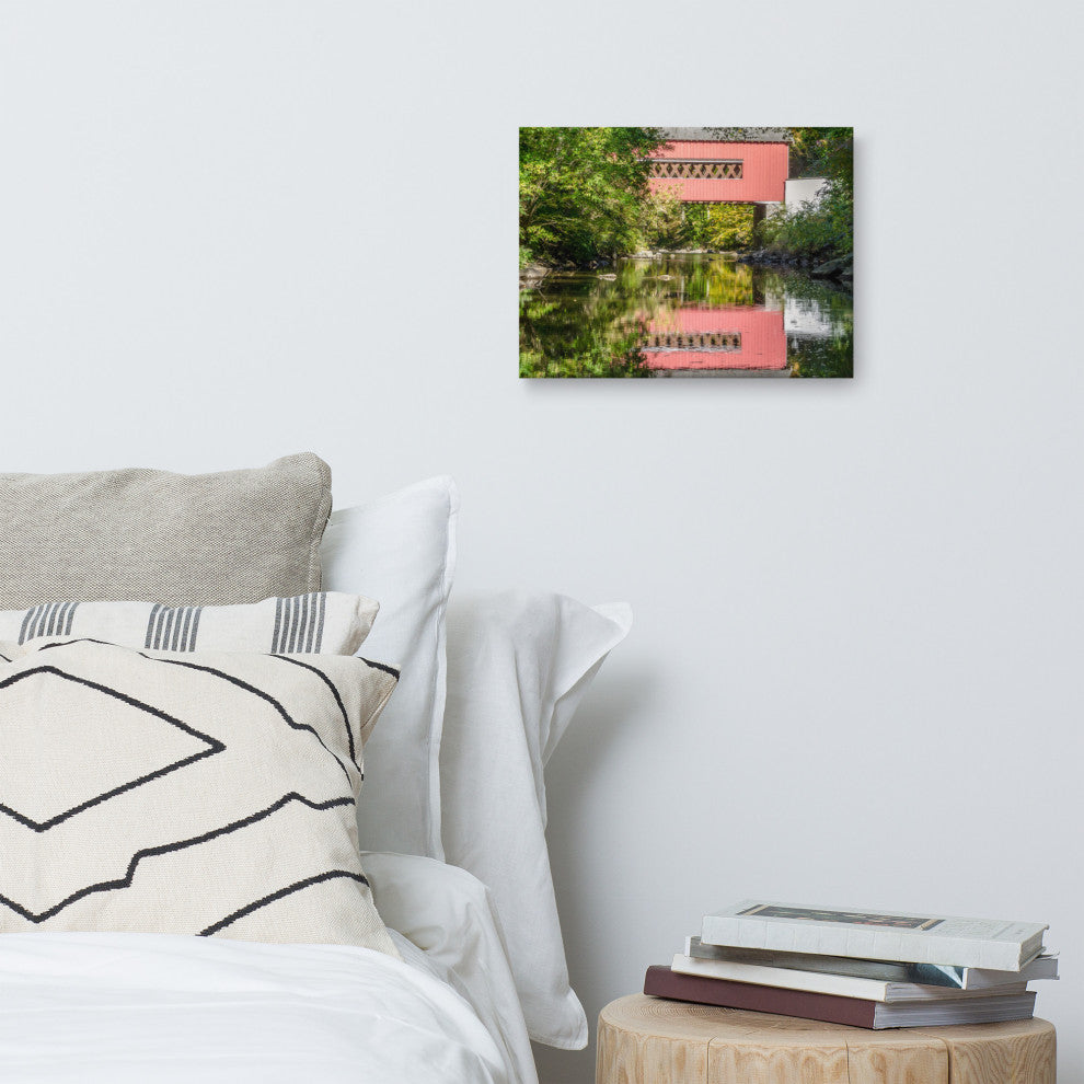 The Reflection of Wooddale Covered Bridge Canvas Wall Art Print, 12" X 16"