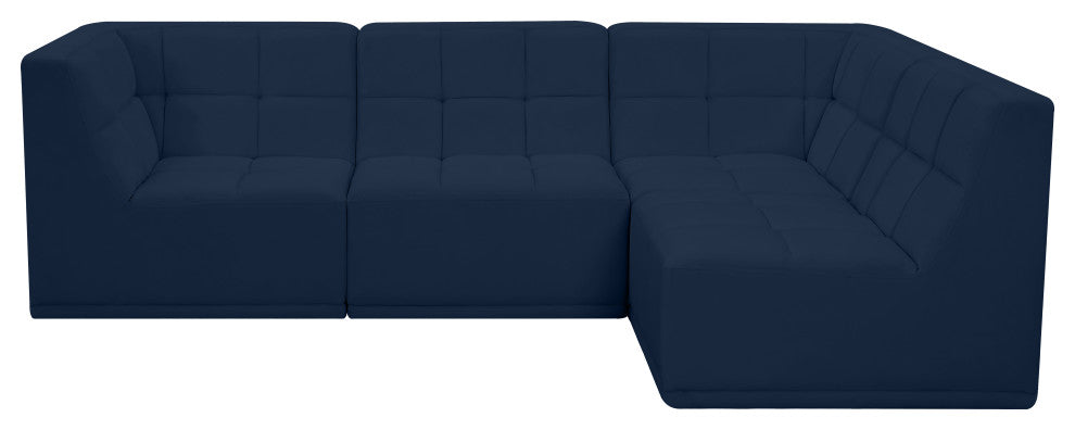 Relax Velvet Upholstered 4-Piece L-Shaped Modular Sectional, Navy