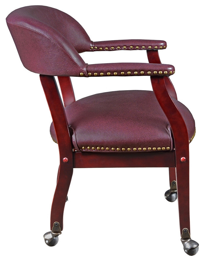 Ivy League Captain Chair With Casters, Burgundy