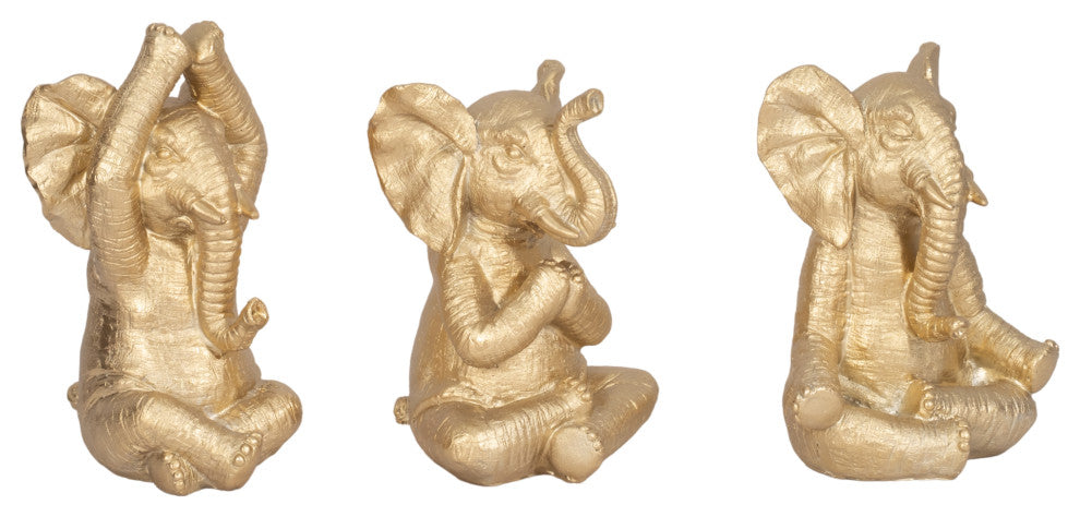 Resin, Set of 3, 8"H, Yoga Elephants